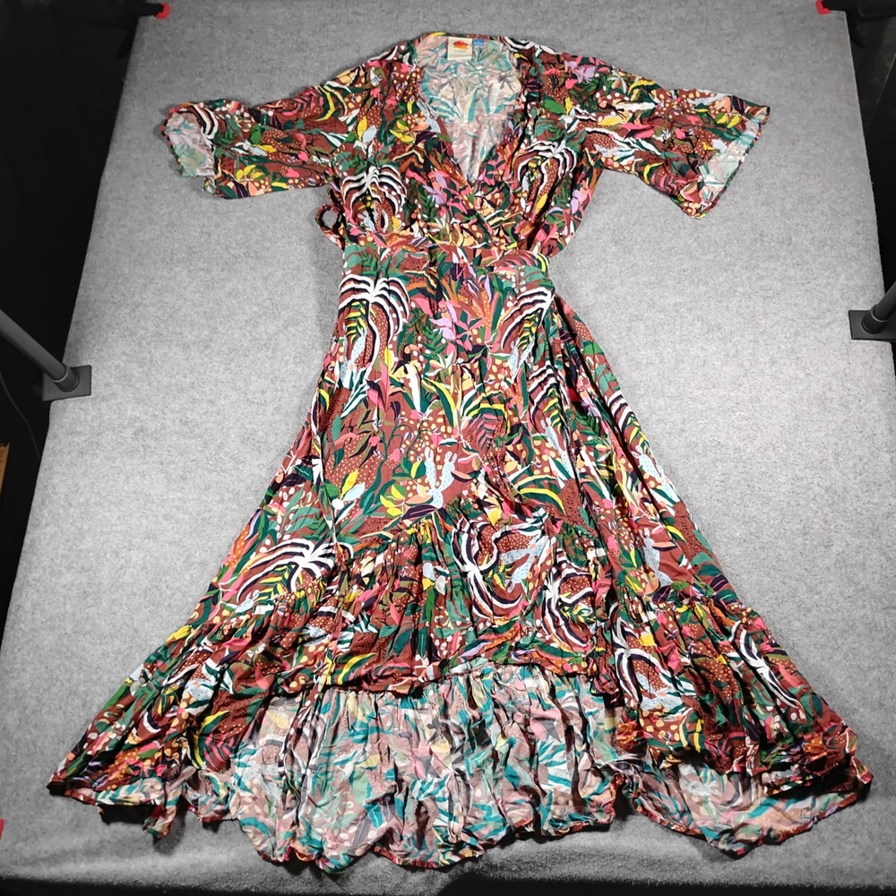 FARM for Anthropologie Womens Tropical Floral Leopard Wrap Maxi Dress Plus Sz 1X